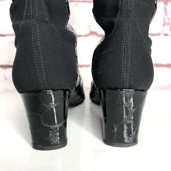 STUART WEITZMAN Croc Embossed 50/50 Ltd Edition Black Patent Leather Heel Boot 4 - Picture 5 of 16